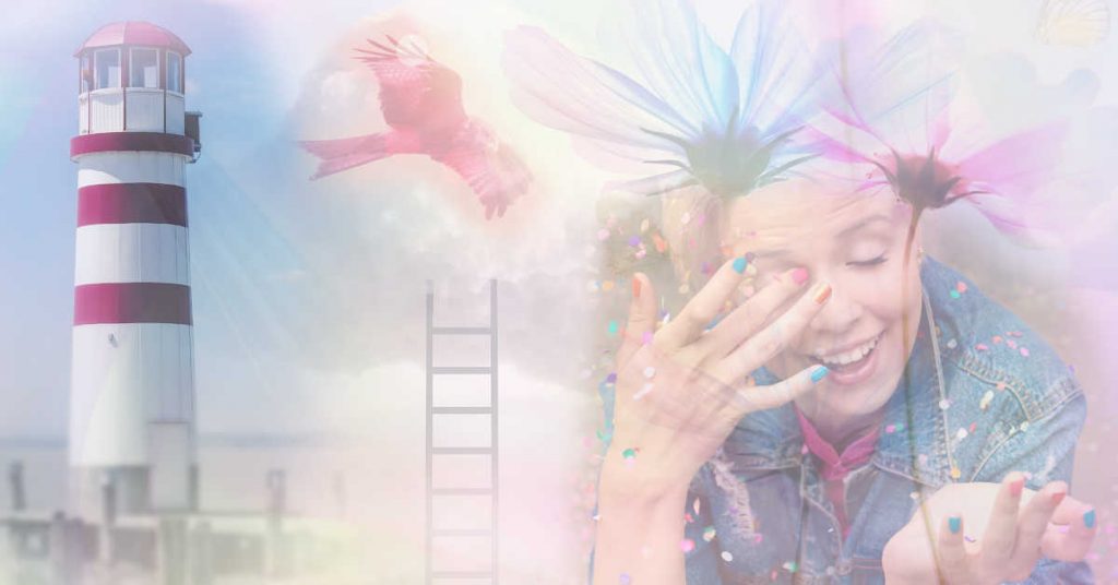 Lebenszeichen Bild eine Frau hat Freude mit Konfetti